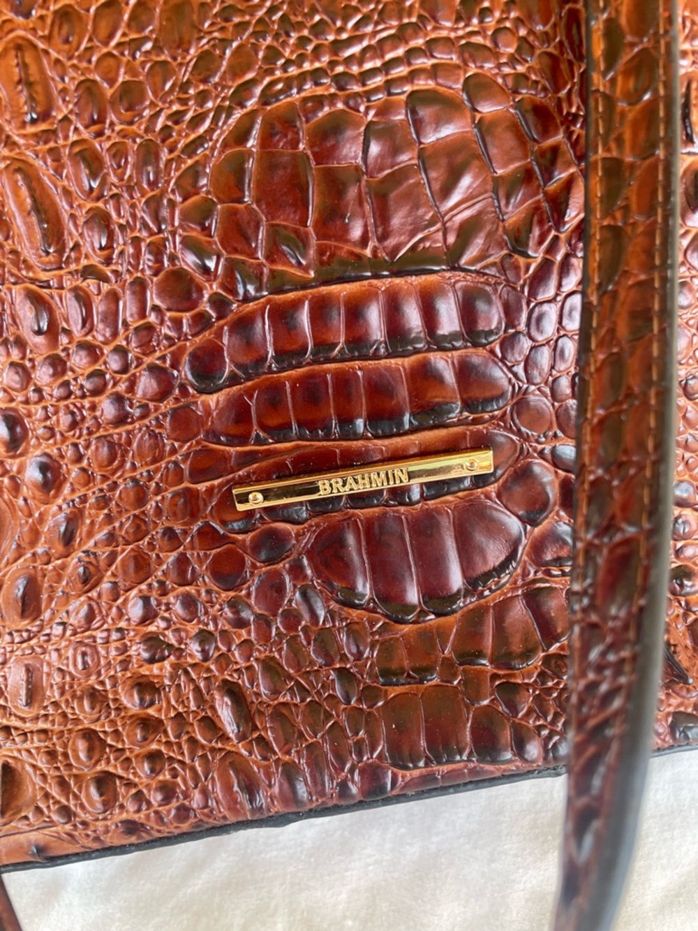 Brahmin Brown Croc Embossed Leather Tote Bag - Picture 2 of 7
